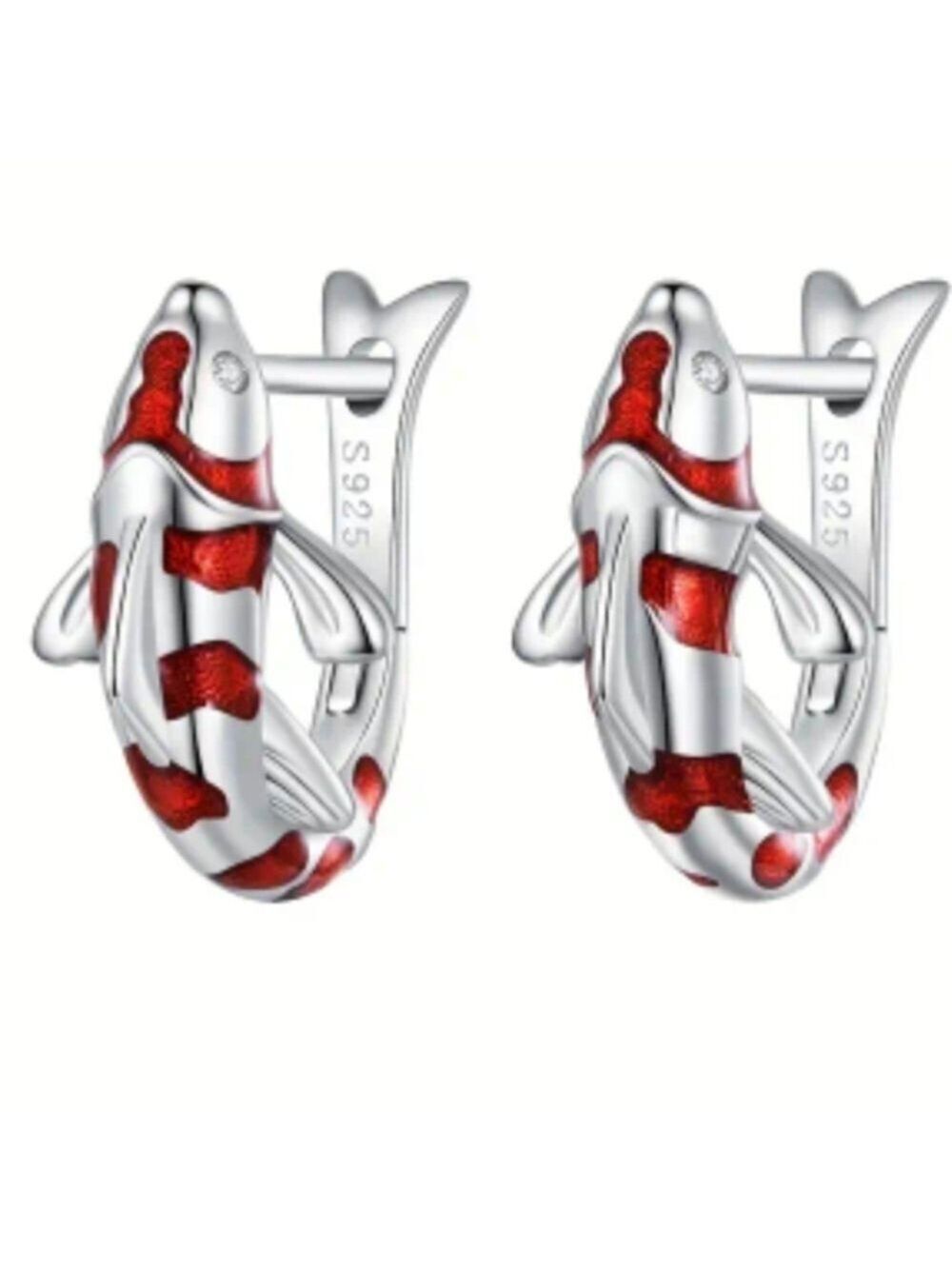 ✴️LAST ONE✴️Earrings,Hugging Hoop Koi striped in silver & orange-red
